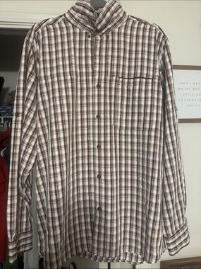 The North Face Men's Brown and White Plaid Button-Down Shirt